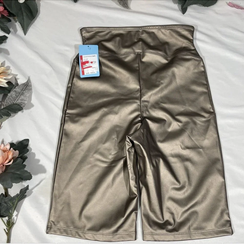 NWT $58‎ Yummie [ Medium ] Bronze Faux Leather Biker Shorts #5215